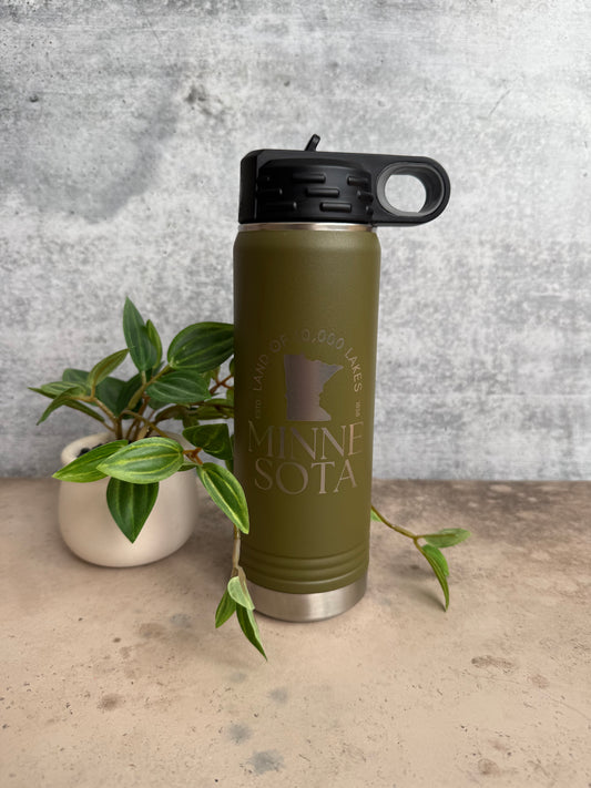 Minnesota - 20 Ounce Water Bottle - Flip Top