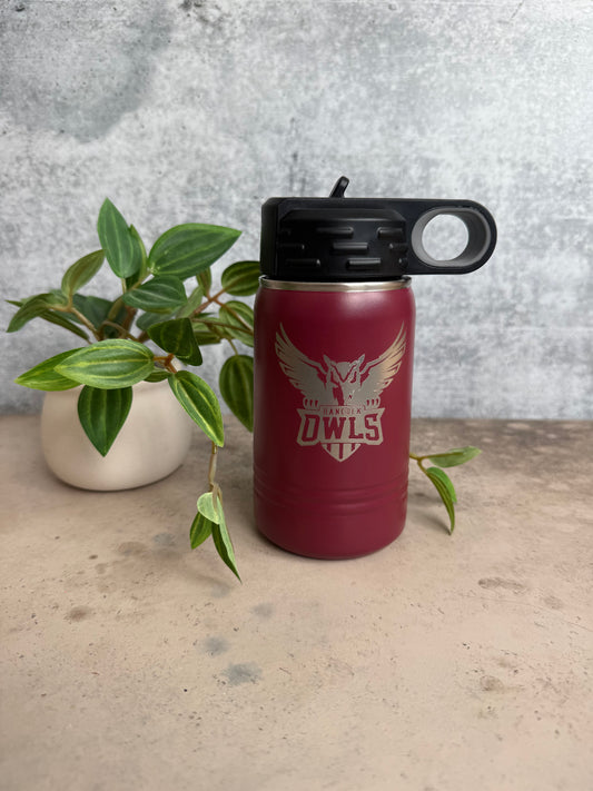 Hancock Owls - 12 Ounce Water Bottle - Flip Top