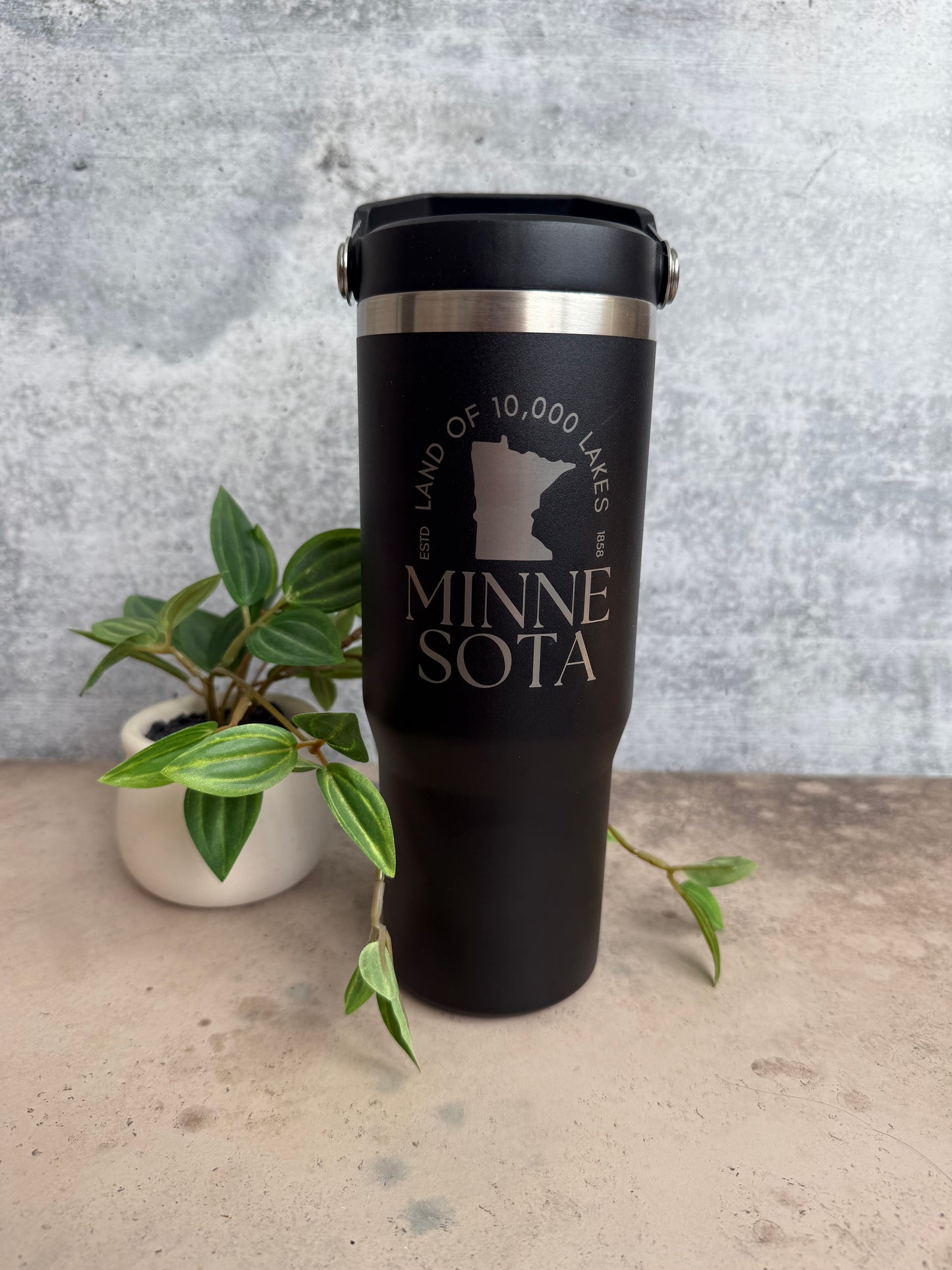 Minnesota - Black - Flip Straw Tumbler