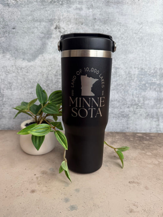 Minnesota - Black - Flip Straw Tumbler